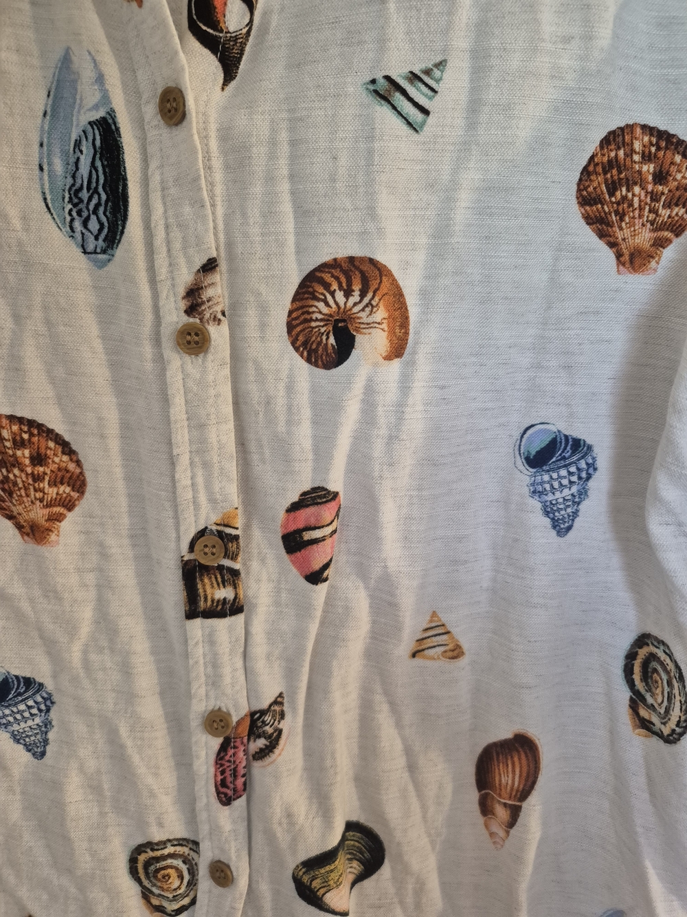 Jane + Delancey Seashell Print Linen Blend Shirt XL PTP 22" - Picture 3 of 7